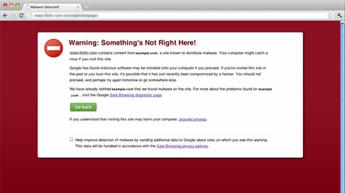 sitio web infectado con malware